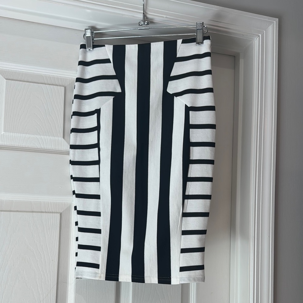 Black and White Striped Women's Skirt